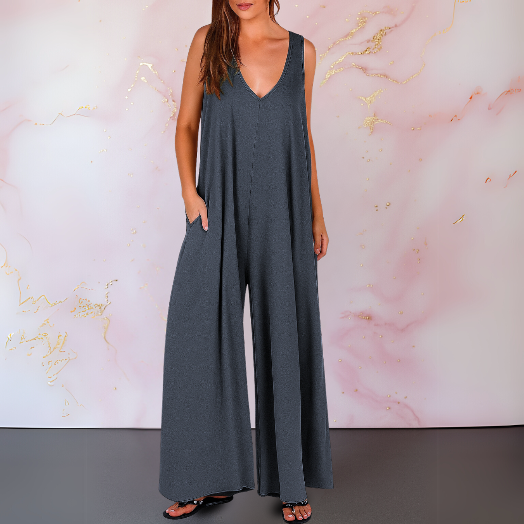 Duttini | Statement V-Neck Sleeveless Wide Leg Jumpsuit With Pockets