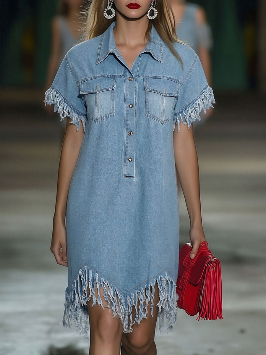Duttini | Denim Tassel Casual Dress