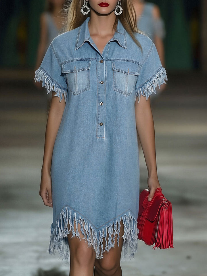 Duttini | Denim Tassel Casual Dress