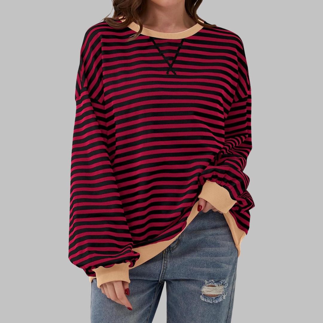 Duttini | Romantic Striped Crewneck Long Sleeve Oversized Sweatshirt