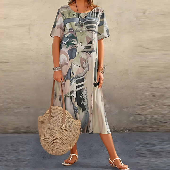 Duttini | Elegant Floral Dress with Graceful Drape
