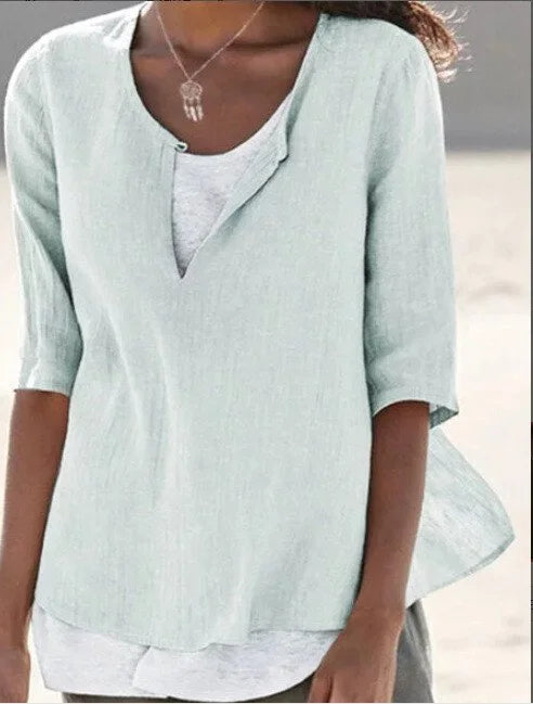 Duttini | Modern 3/4 Sleeve Blouse Split Neck Casual Top