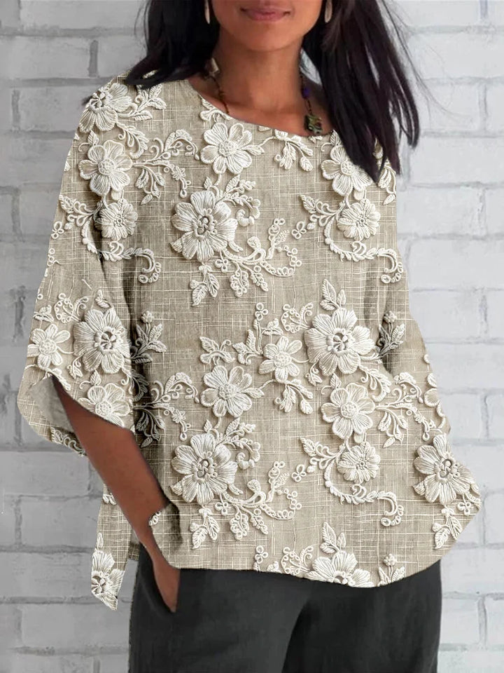 Duttini | Vintage Floral Relaxed Blouse with a Timeless Finish
