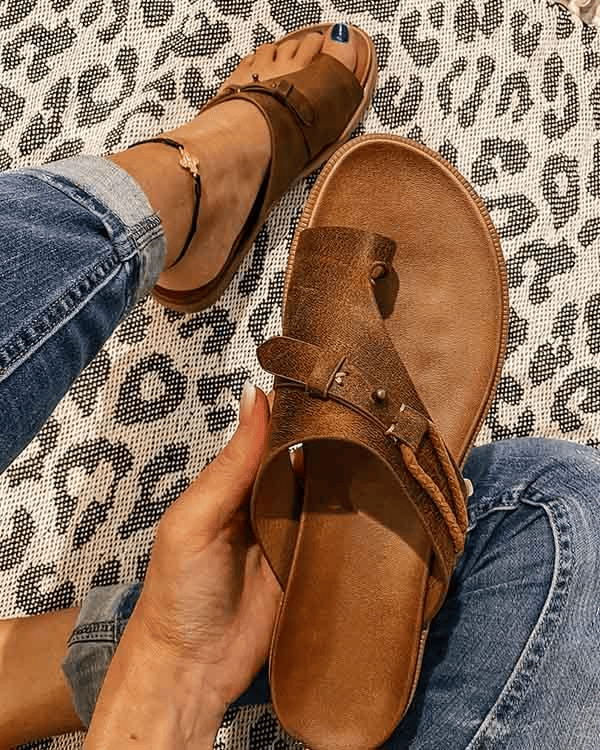 Duttini | Premium Flat Toe Ring Sandals Slip-On Boho Summer Slides