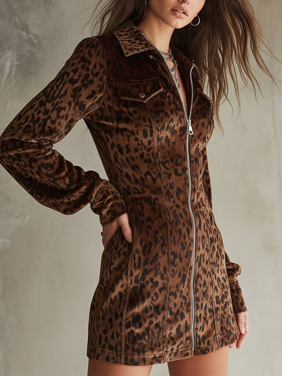 Duttini | Velvet Leopard Print Evening Dress