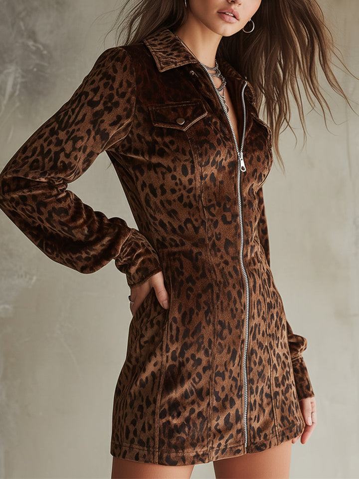 Duttini | Velvet Leopard Print Evening Dress
