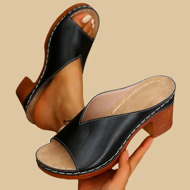 Duttini | Lightweight Open Toe Block Heel Slide for Walking in Comfort