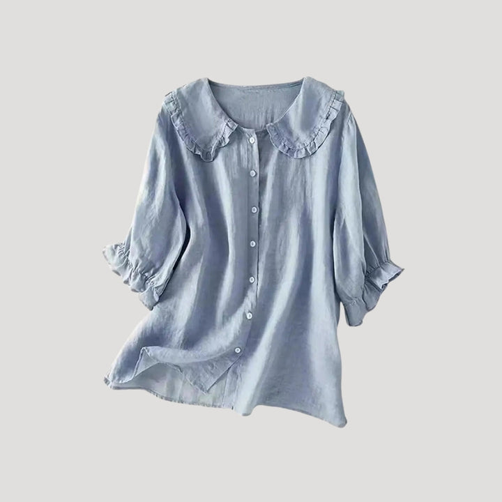 Duttini | Linen Blend Blouse Long Sleeve Ruffle Collar Top