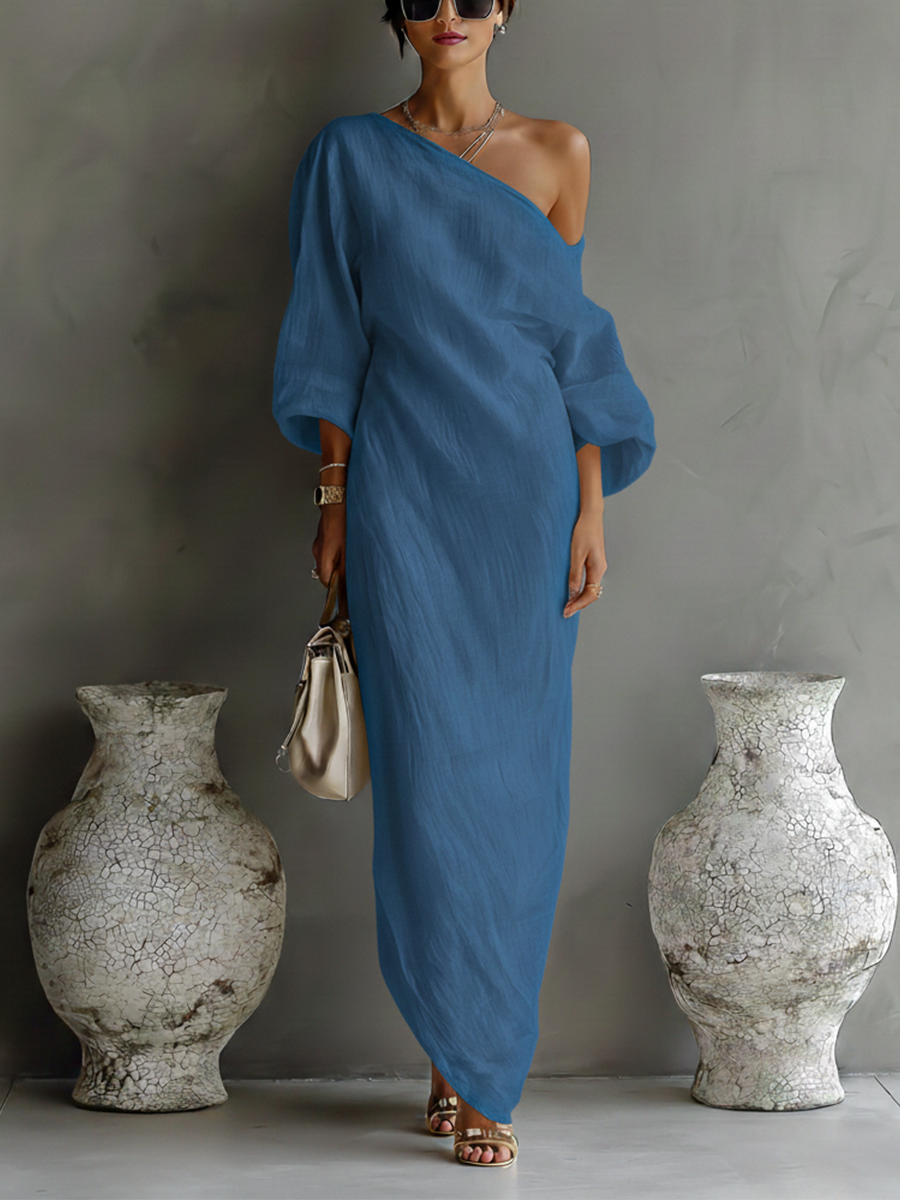 Duttini | Ivory White Cotton-Linen Blend Dress