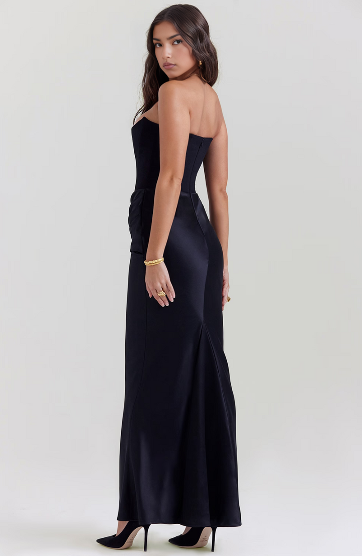 Duttini | Sculpted Wedding Guest Lace Strapless Dress Evening