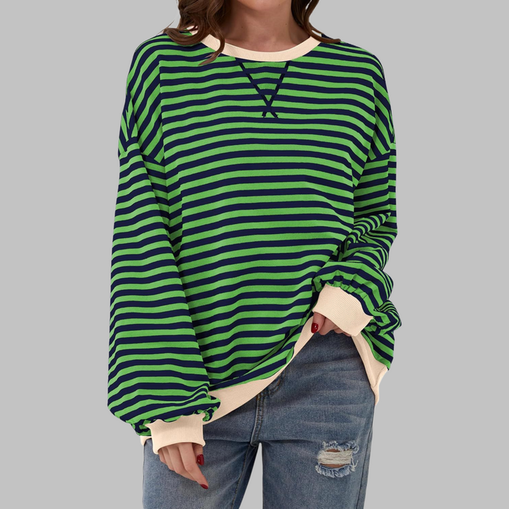 Duttini | Romantic Striped Crewneck Long Sleeve Oversized Sweatshirt