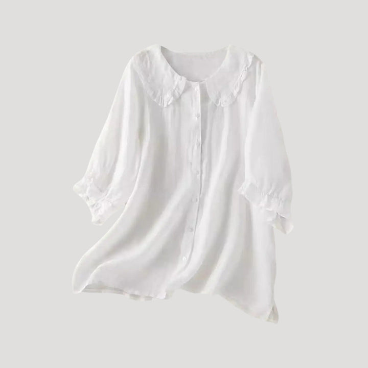 Duttini | Linen Blend Blouse Long Sleeve Ruffle Collar Top