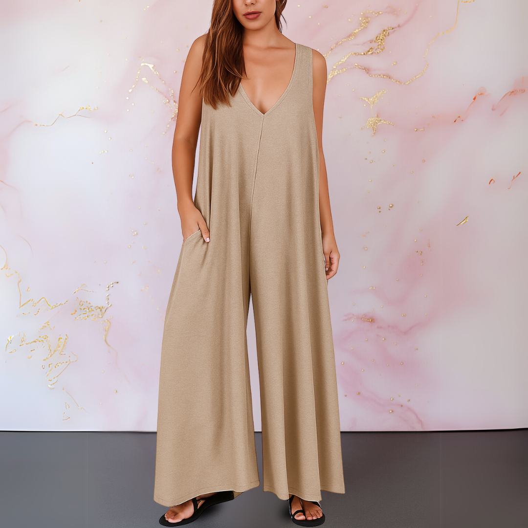 Duttini | Statement V-Neck Sleeveless Wide Leg Jumpsuit With Pockets