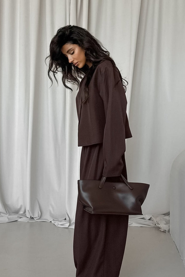 Duttini | Solid V-neck Cardigan and Tapered Two Piece Set