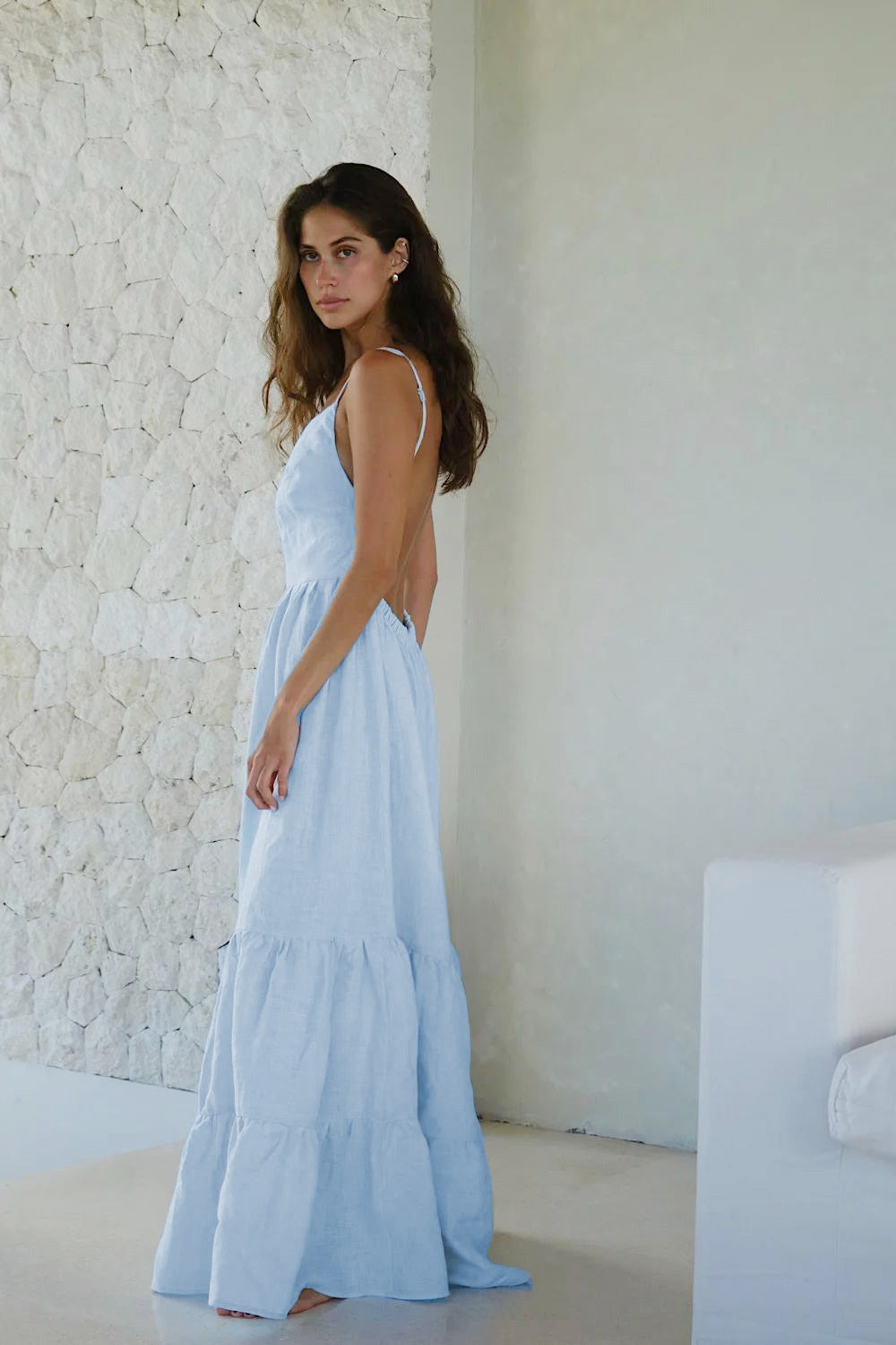Duttini | Spaghetti Strap Backless Ruffle Maxi Dress