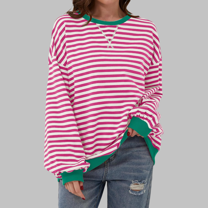 Duttini | Romantic Striped Crewneck Long Sleeve Oversized Sweatshirt