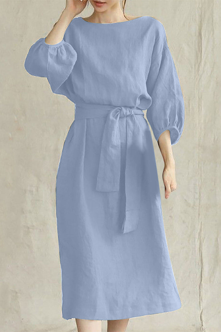 Duttini | Modern Linen Blend Midi Dress With Tie Waist