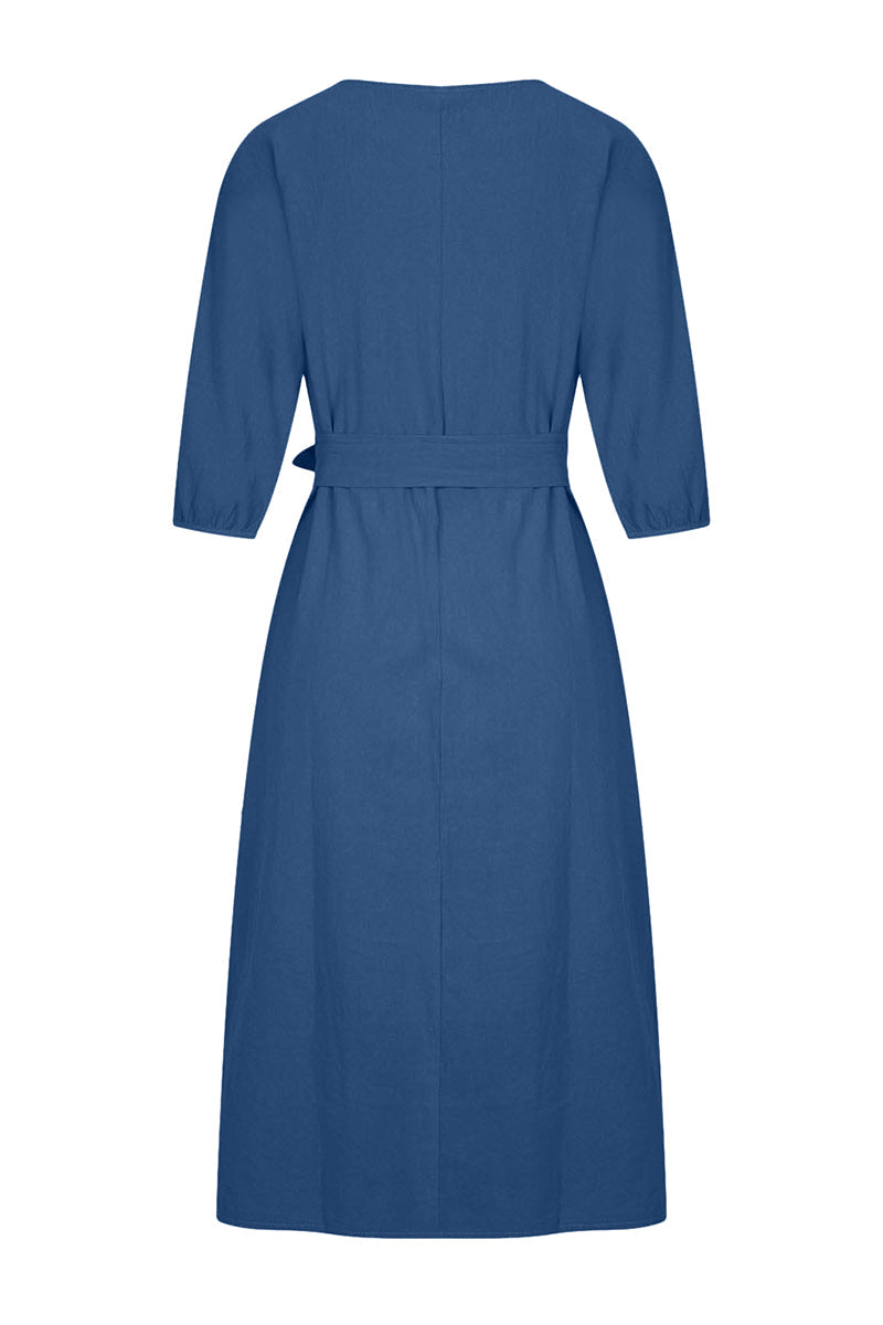 Duttini | Modern Linen Blend Midi Dress With Tie Waist