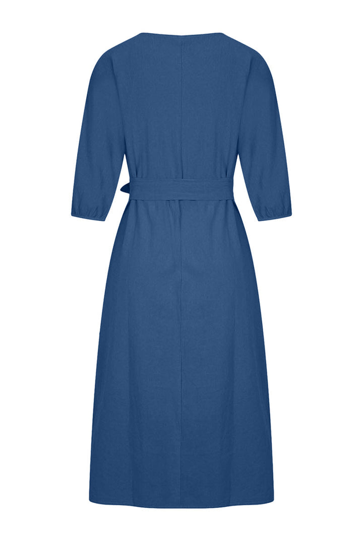 Duttini | Modern Linen Blend Midi Dress With Tie Waist