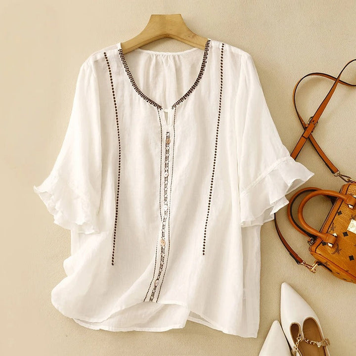 Duttini | Effortless Pattern Ruffle Sleeve Blouse