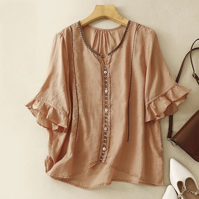 Duttini | Effortless Pattern Ruffle Sleeve Blouse