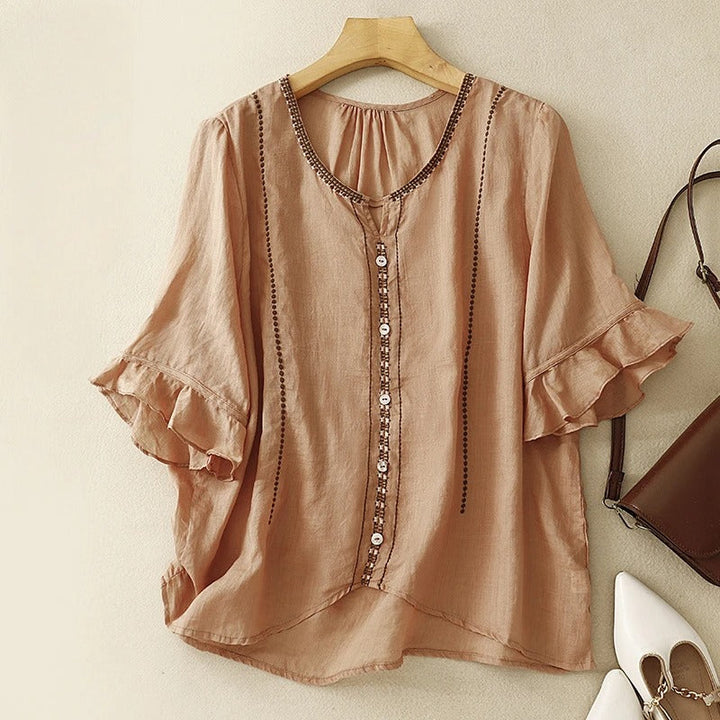 Duttini | Effortless Pattern Ruffle Sleeve Blouse