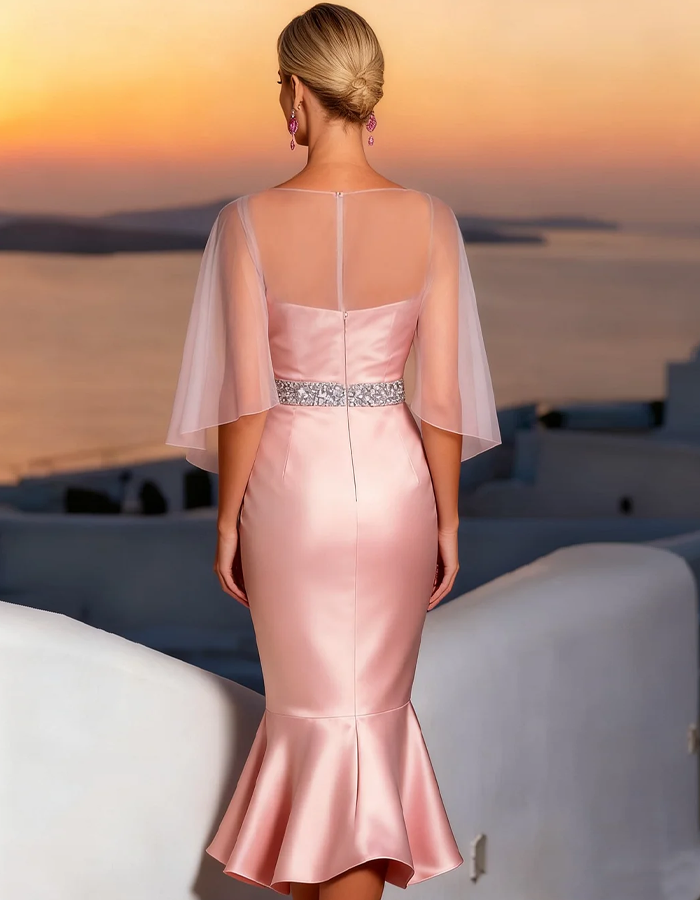 Duttini | Pale Pink Satin Mermaid Shawl Dress
