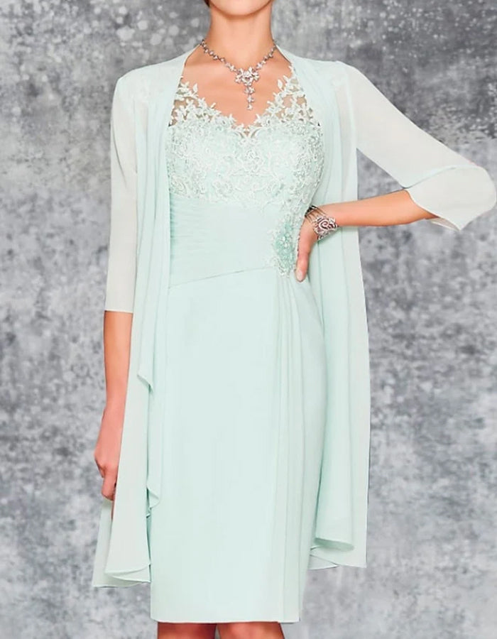 Duttini | Mint Green Chiffon Two-Piece Dress