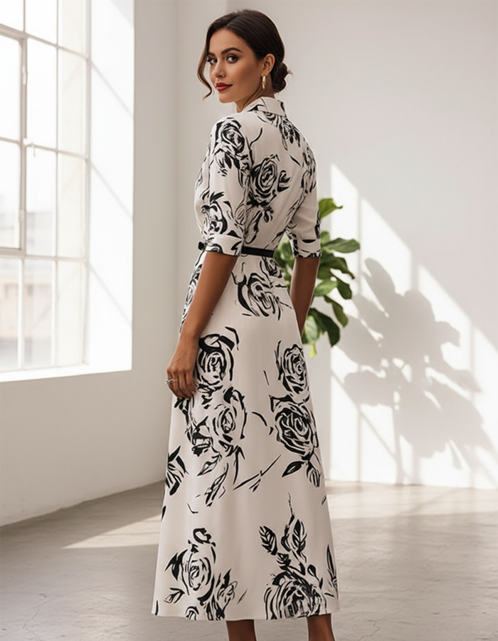 Duttini | White Stand Collar Printed Wrap Dress