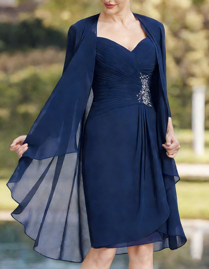 Duttini | Navy Blue Tulle Pleated Two-Piece Dress