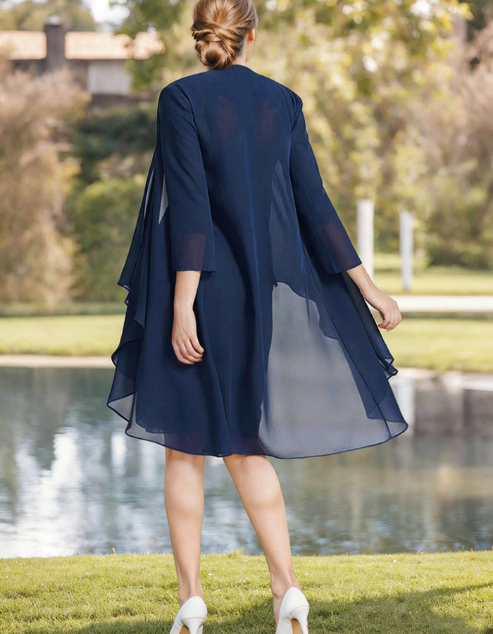Duttini | Navy Blue Tulle Pleated Two-Piece Dress