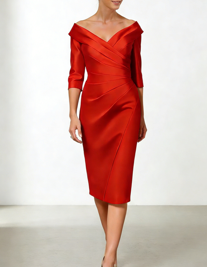 Duttini | Red Satin Bodycon Ruffle Dress