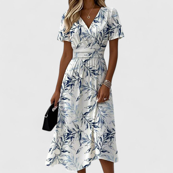 Duttini | Luxe Floral Print Wrap V-Neck Flutter Sleeve Midi Dress