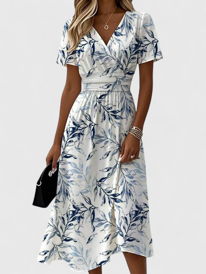 Duttini | Luxe Floral Print Wrap V-Neck Flutter Sleeve Midi Dress