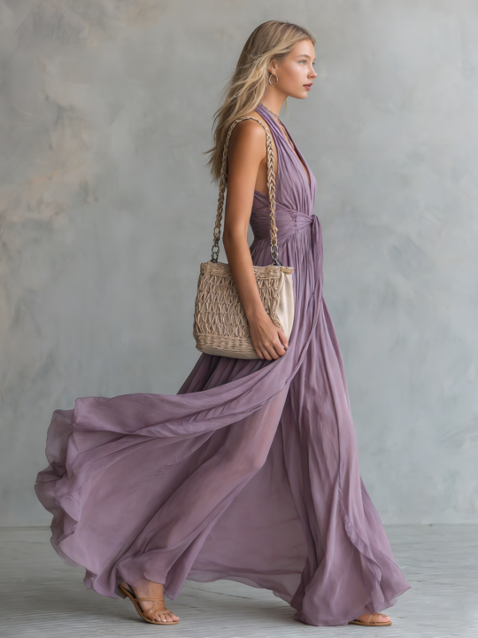 Duttini | Chiffon Halter Neck Elegant Evening Dress