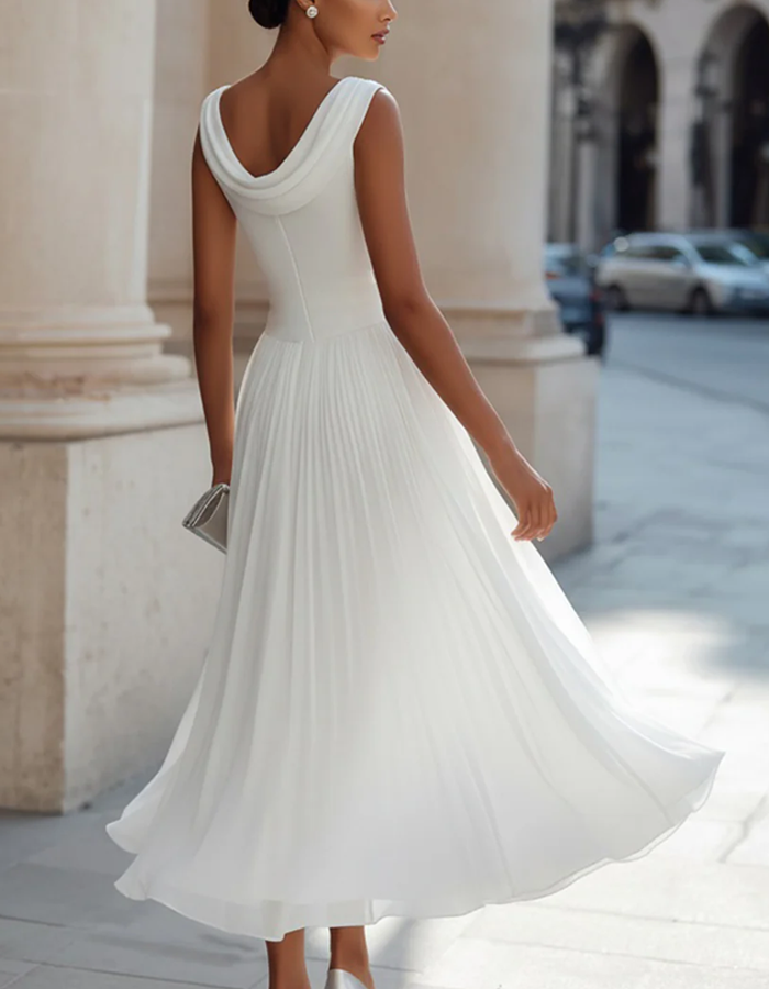 Duttini | Chiffon Draped Neck Pleated Dress