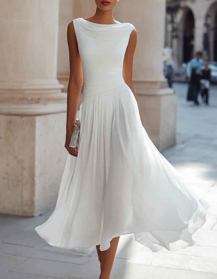 Duttini | Chiffon Draped Neck Pleated Dress