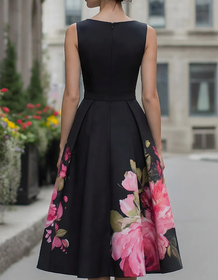 Duttini | Black Floral Printed Sleeveless Dress