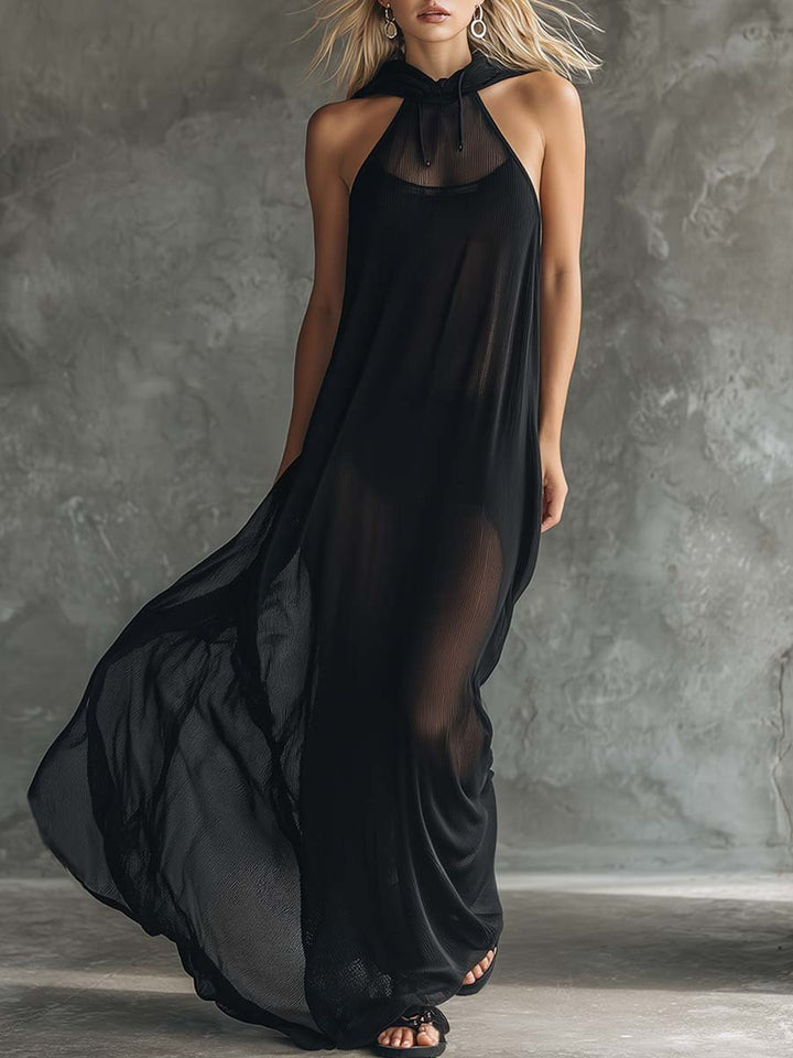 Duttini | Black Mesh Hooded Dress