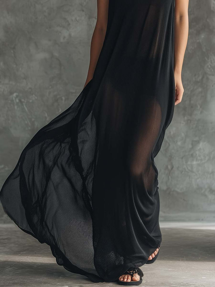 Duttini | Black Mesh Hooded Dress