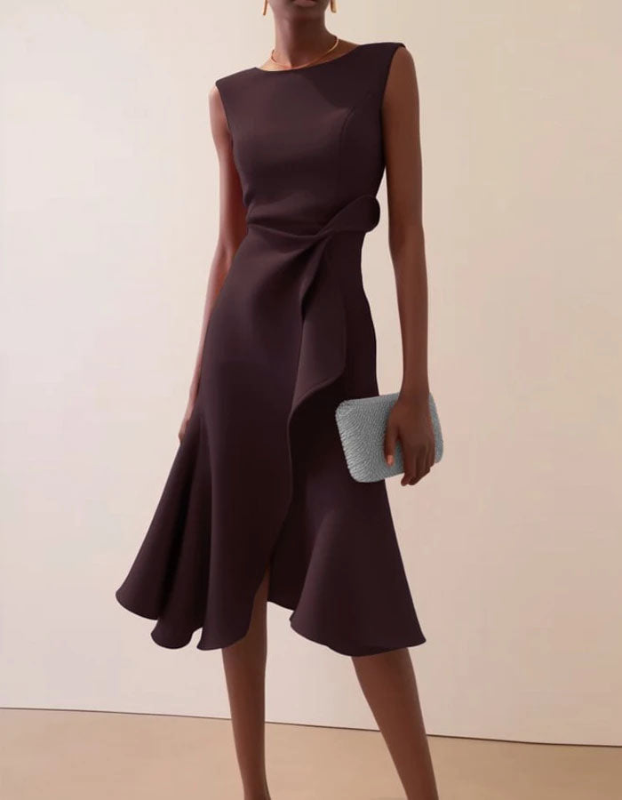 Duttini | Pink Round Neck Ruffle Bow Dress