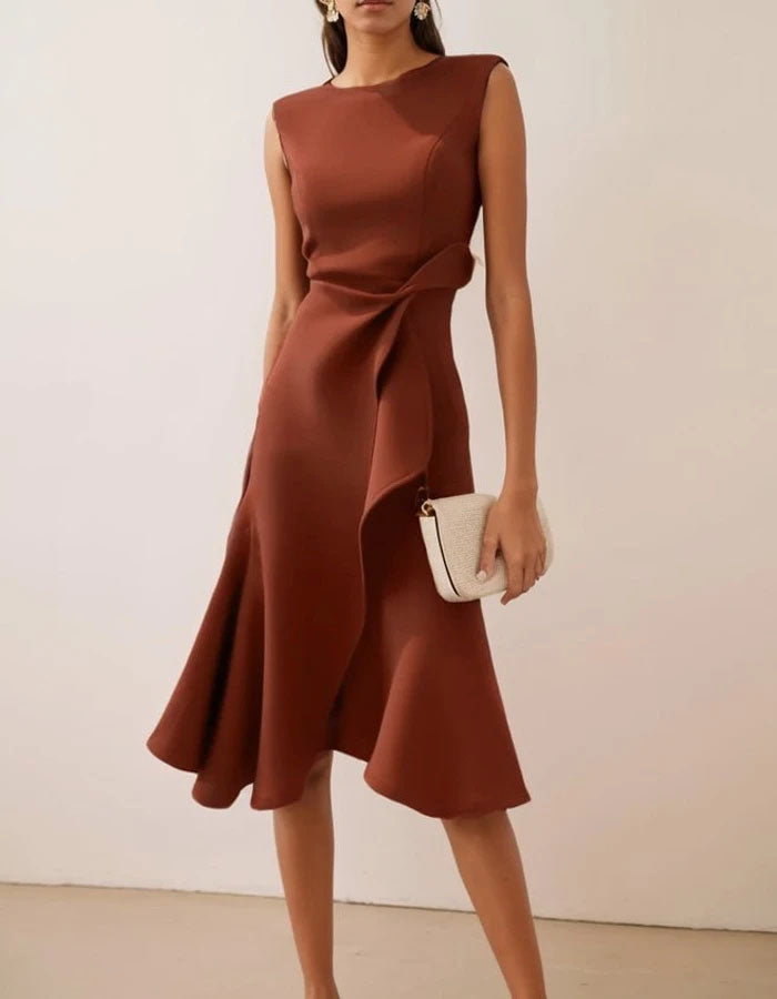 Duttini | Pink Round Neck Ruffle Bow Dress