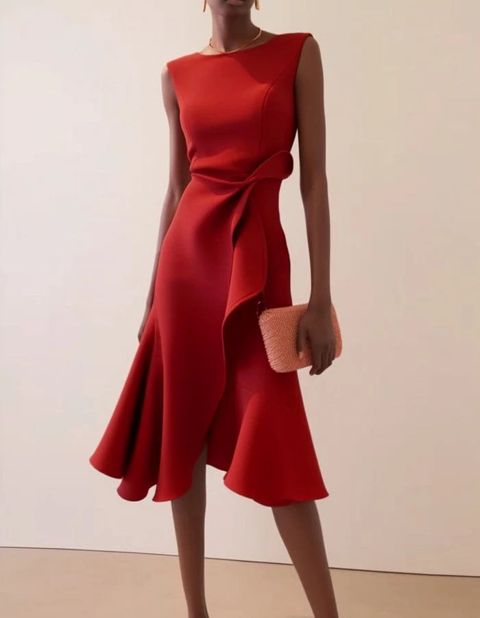 Duttini | Pink Round Neck Ruffle Bow Dress