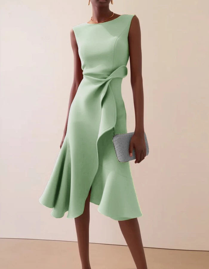 Duttini | Pink Round Neck Ruffle Bow Dress