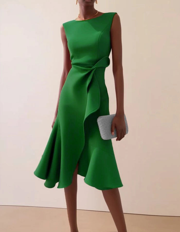 Duttini | Pink Round Neck Ruffle Bow Dress