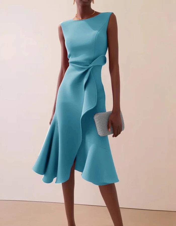 Duttini | Pink Round Neck Ruffle Bow Dress