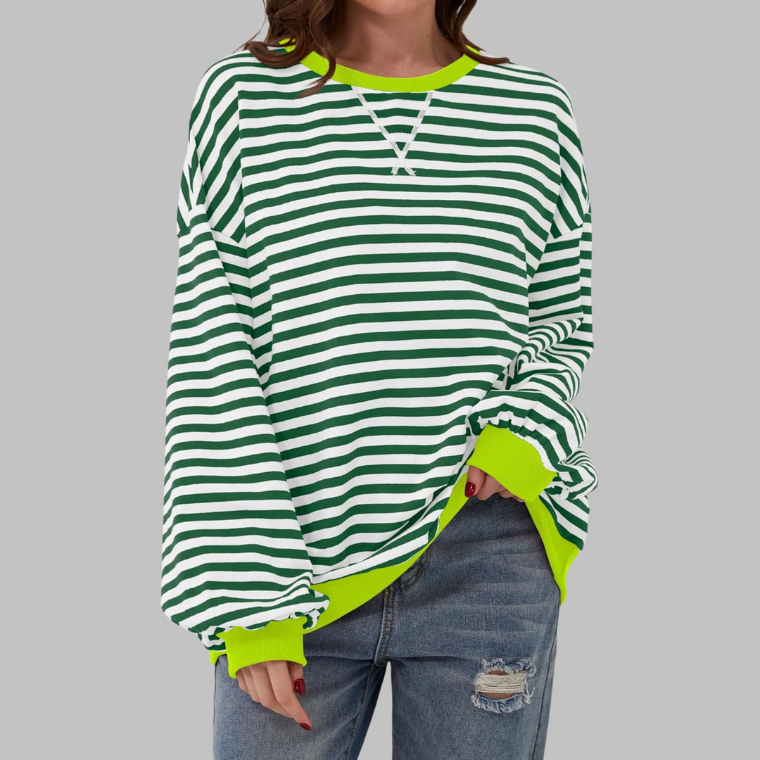 Duttini | Romantic Striped Crewneck Long Sleeve Oversized Sweatshirt