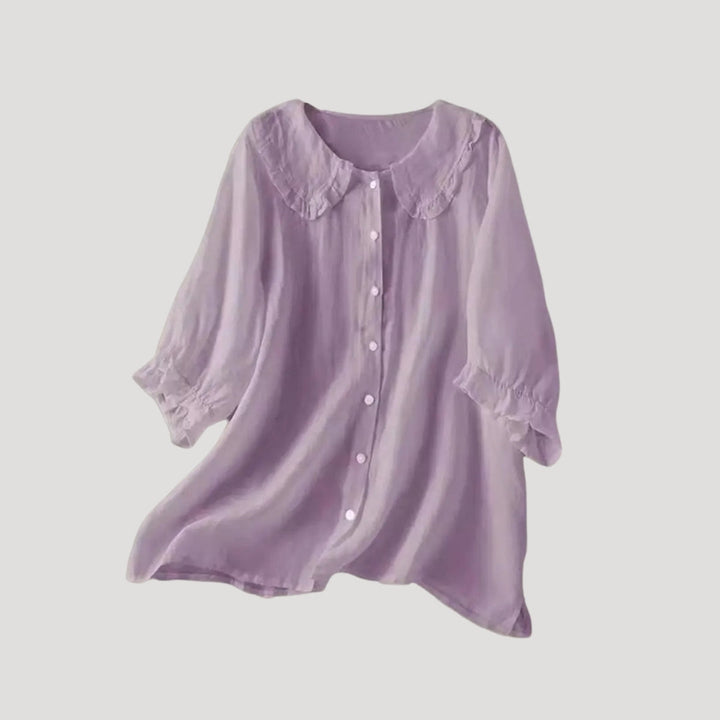 Duttini | Linen Blend Blouse Long Sleeve Ruffle Collar Top