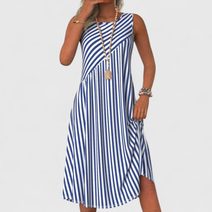 Duttini | Chic Striped Sleeveless Midi Dress Round Neck Summer Dress