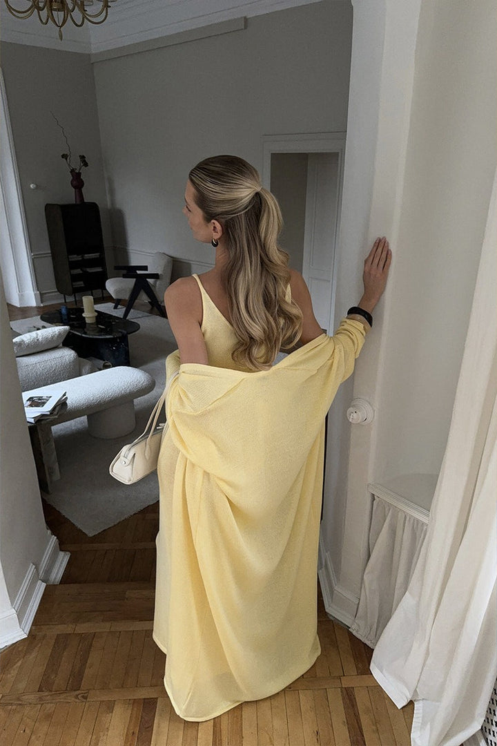 Duttini | Soft Knit Cutout Tank Dress and Long Sleeve Cardigan Set